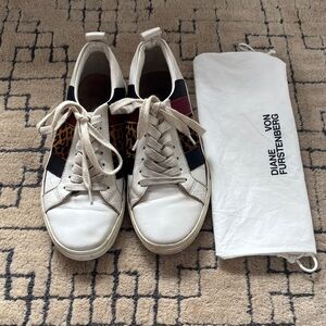 Diane Von Furstenberg White and Leopard Sneakers Size 8.5